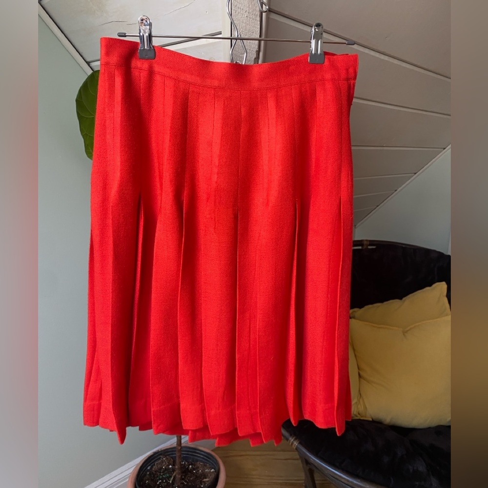 Vintage Christian Dior Separates Pleated Red Wool Blend Skirt Size 12 - Picture 2 of 15
